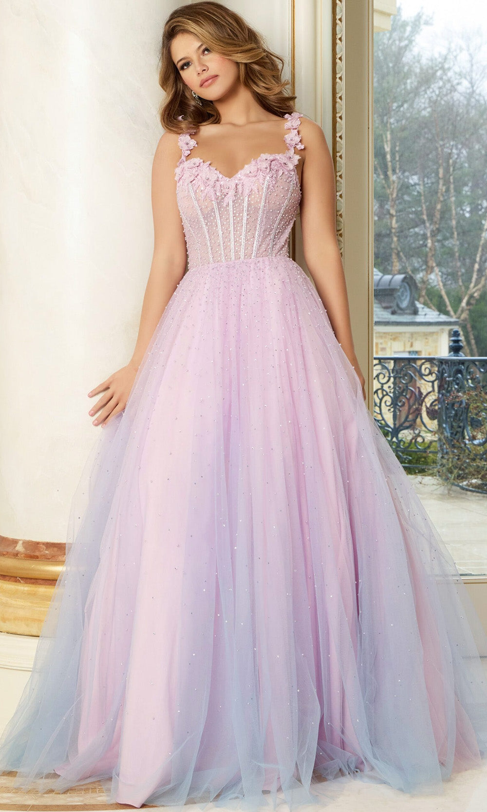 Jovani 47305 - Floral Applique Sweetheart Tulle Gown