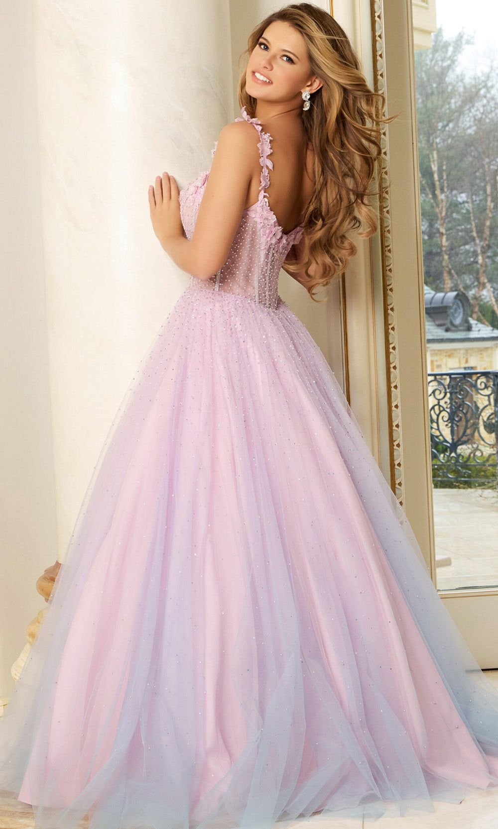 Jovani 47305 - Floral Applique Sweetheart Tulle Gown