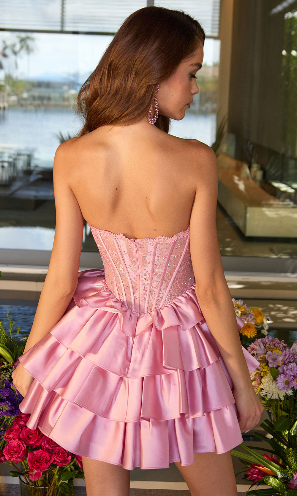 Ava Presley 47321 - Sweetheart Lace Corset Tiered Dress Homecoming Dresses in Pink  