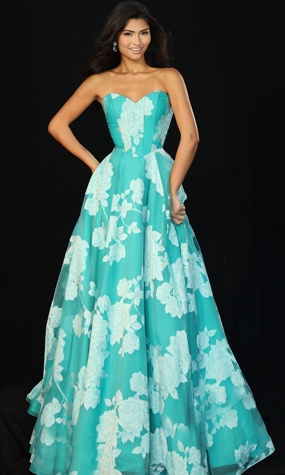 Jovani 47327 - Sweetheart Neckline Floral A-Line Gown