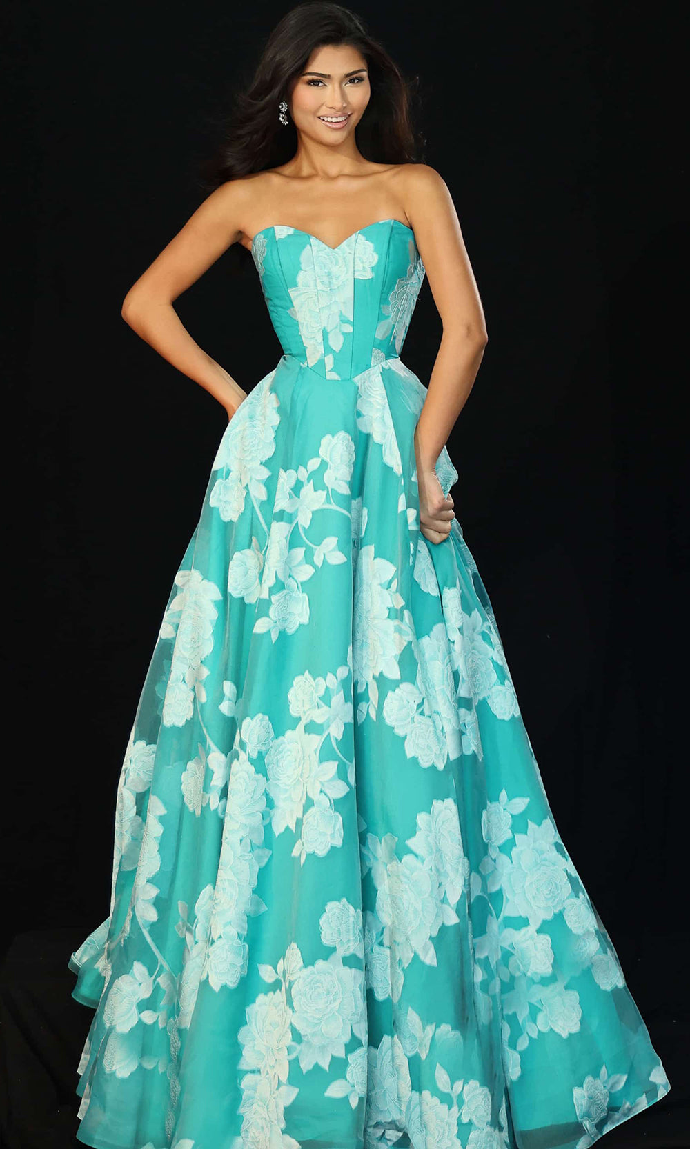 Jovani 47327 - Sweetheart Neckline Floral A-Line Gown