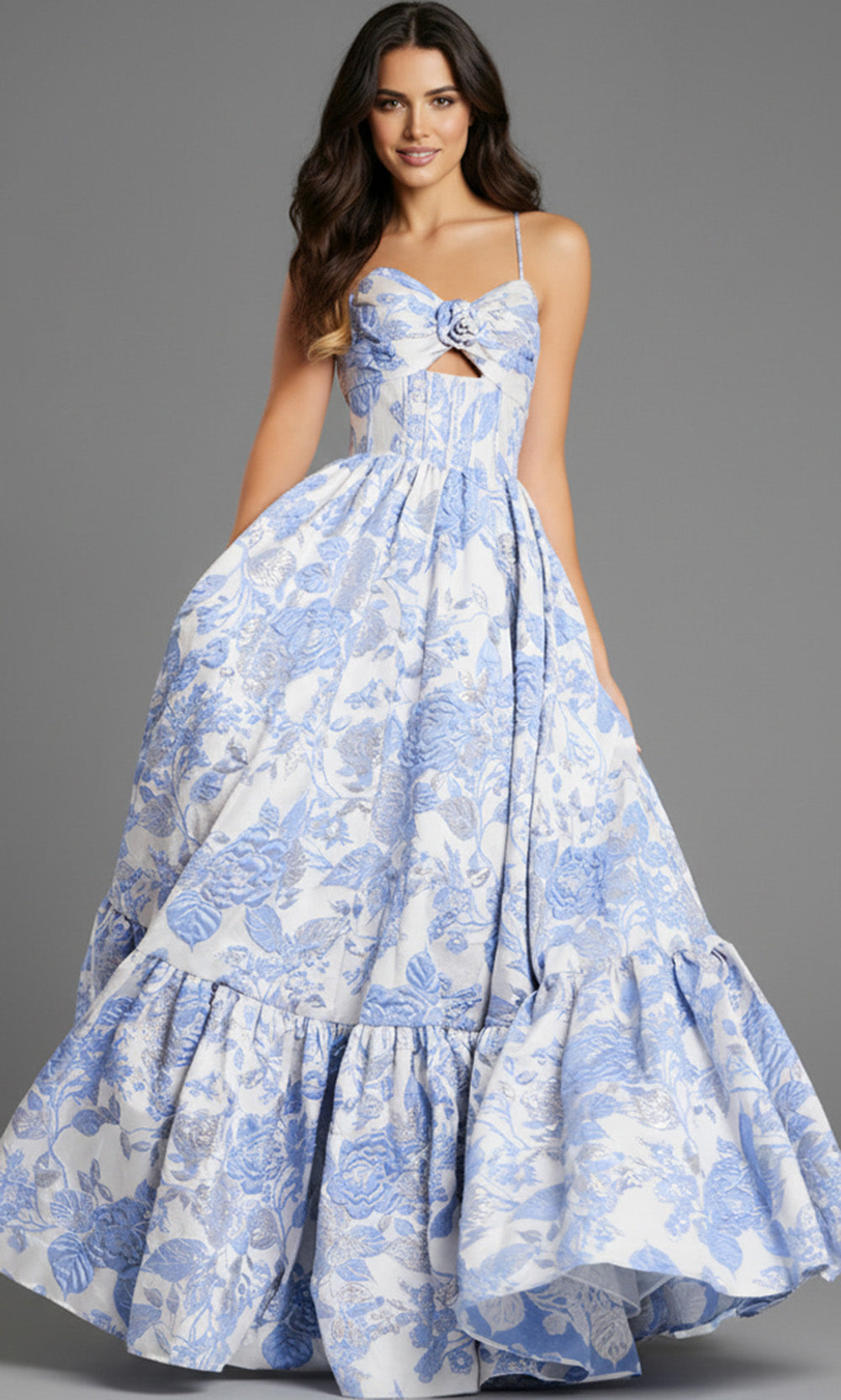 Jovani 47328 - Sweetheart Tiered Jacquard Ballgown