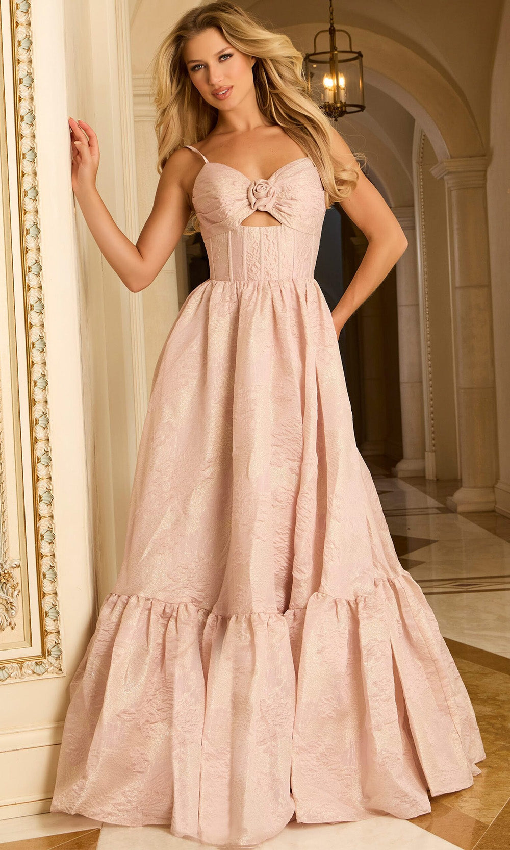 Jovani 47328 - Sweetheart Tiered Jacquard Ballgown