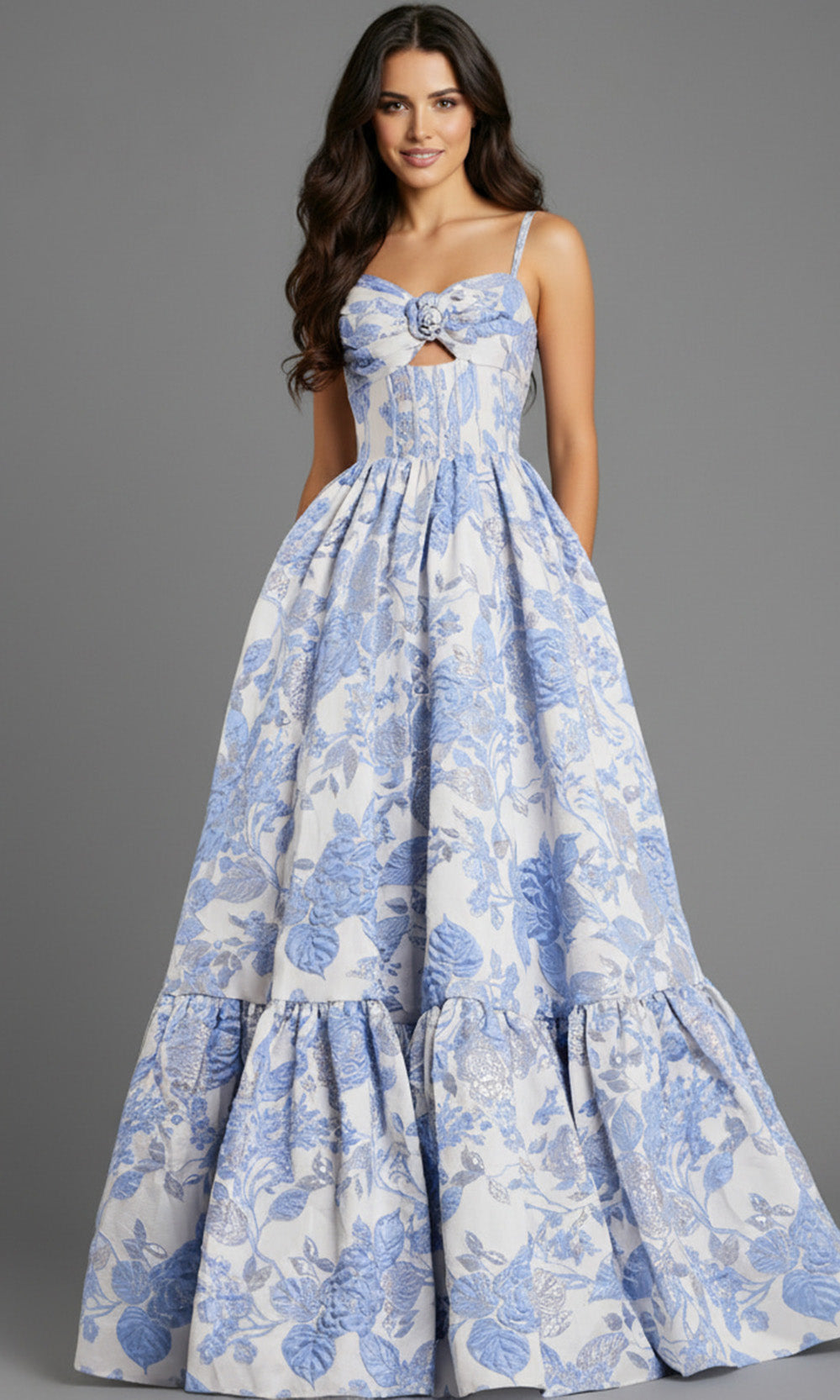 Jovani 47328 - Sweetheart Tiered Jacquard Ballgown