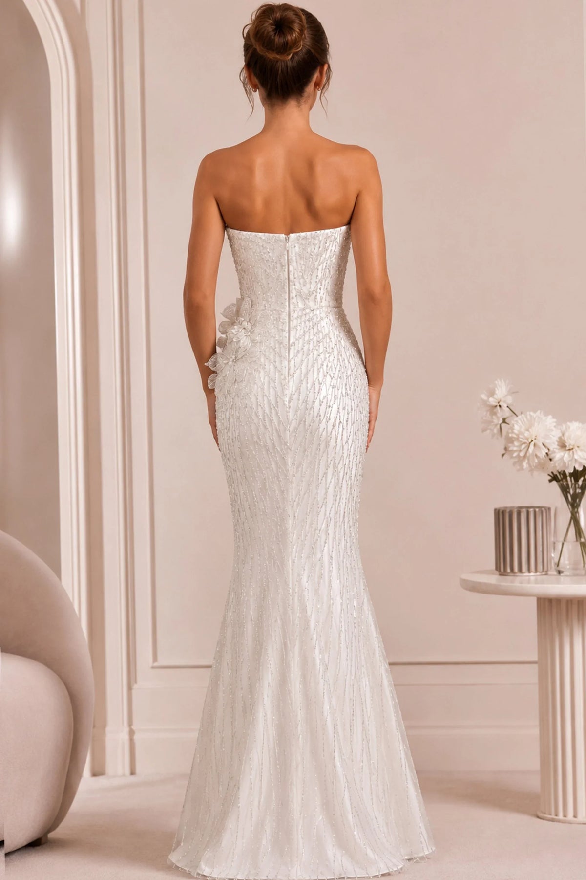 Jovani 47380 - Floral Applique Beaded Strapless Gown