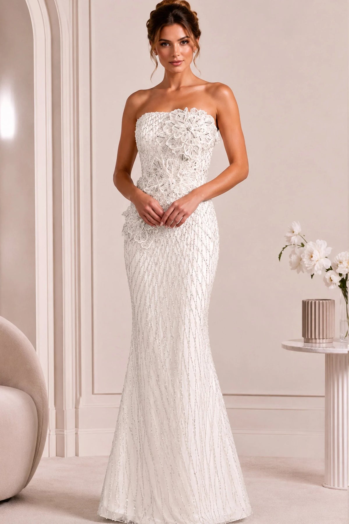 Jovani 47380 - Floral Applique Beaded Strapless Gown