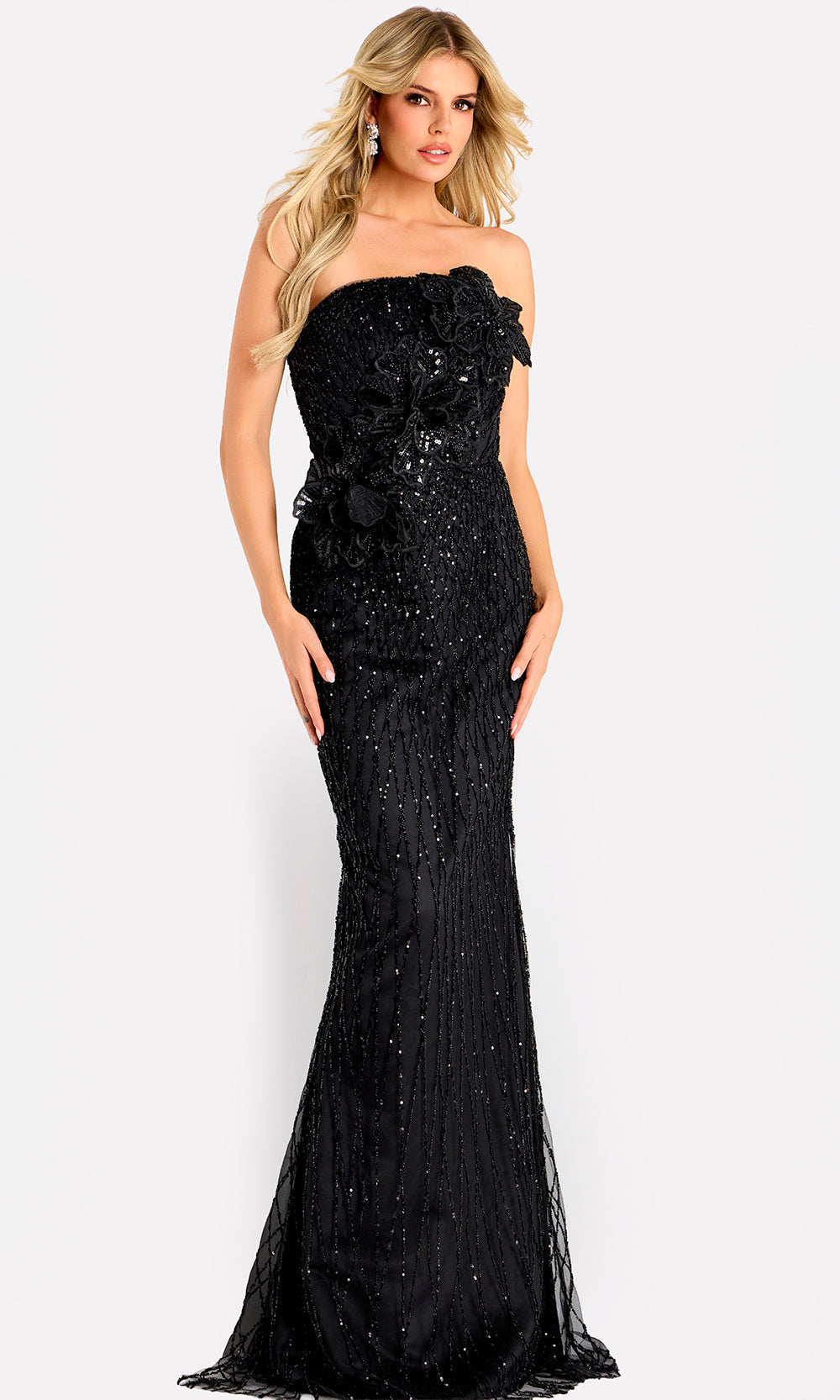 Jovani 47380 - Floral Applique Beaded Strapless Gown