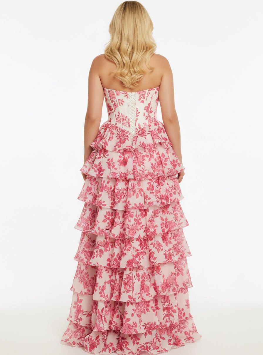 Jovani 47404 - Floral Sweetheart Layered Ruffle Gown Ball Gowns in In Pink