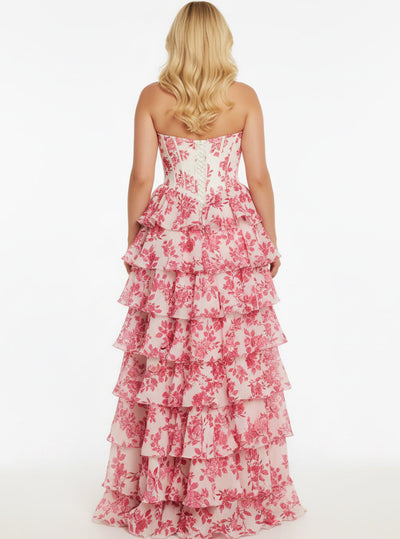 Jovani 47404 - Floral Sweetheart Layered Ruffle Gown Ball Gowns in In Pink