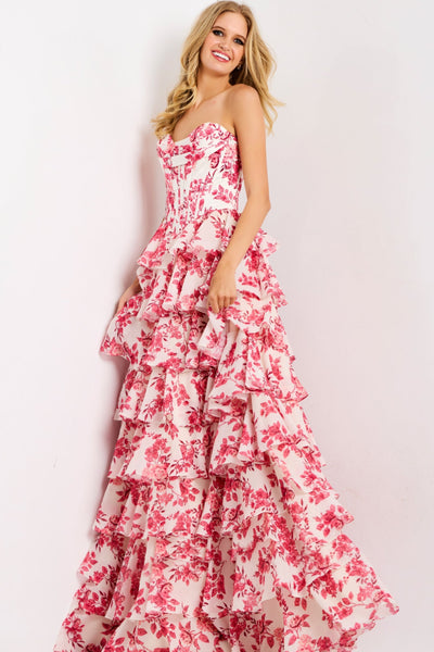 Jovani 47404 - Floral Sweetheart Layered Ruffle Gown Ball Gowns in In Pink