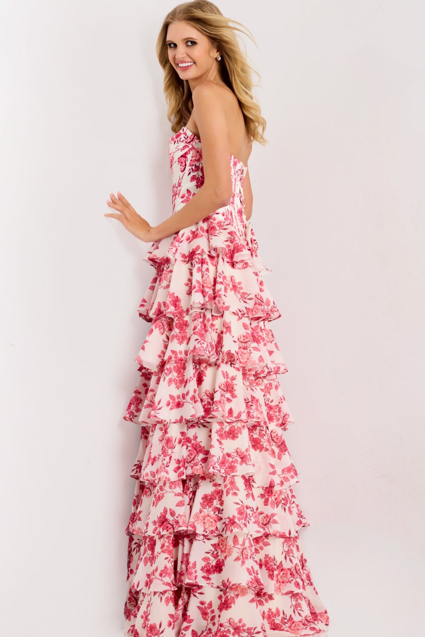 Jovani 47404 - Floral Sweetheart Layered Ruffle Gown Ball Gowns in In Pink
