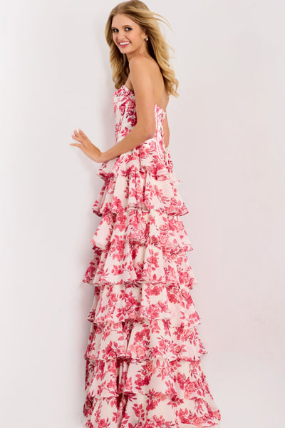 Jovani 47404 - Floral Sweetheart Layered Ruffle Gown Ball Gowns in In Pink