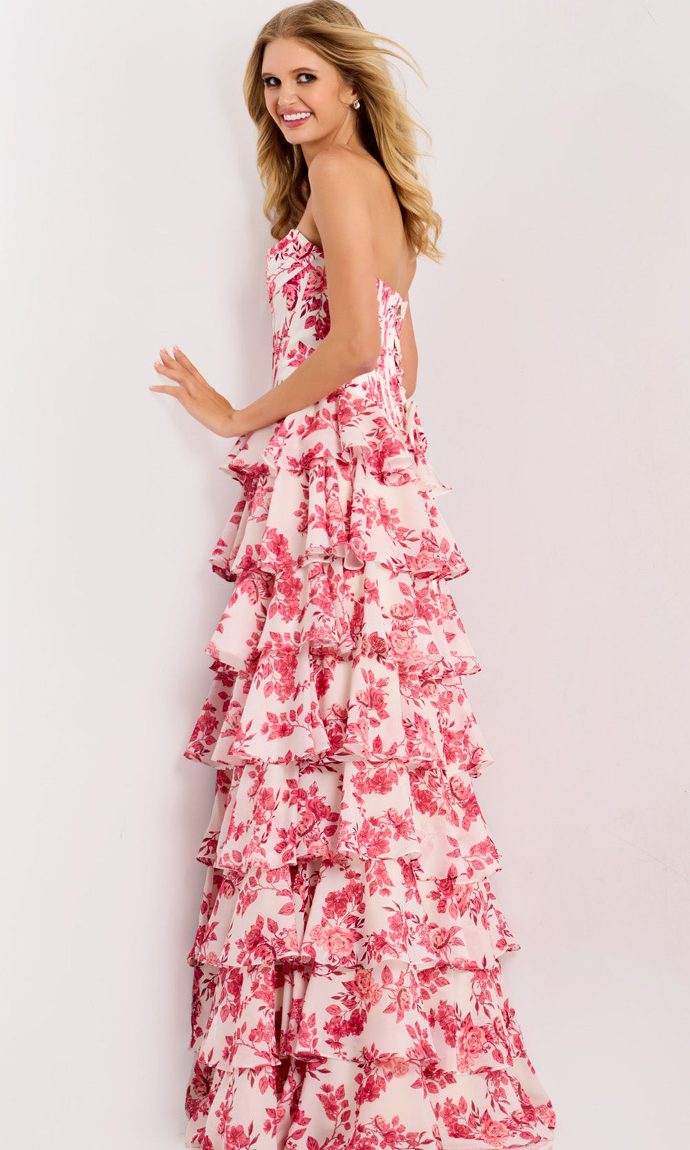 Jovani 47404 - Floral Sweetheart Layered Ruffle Gown
