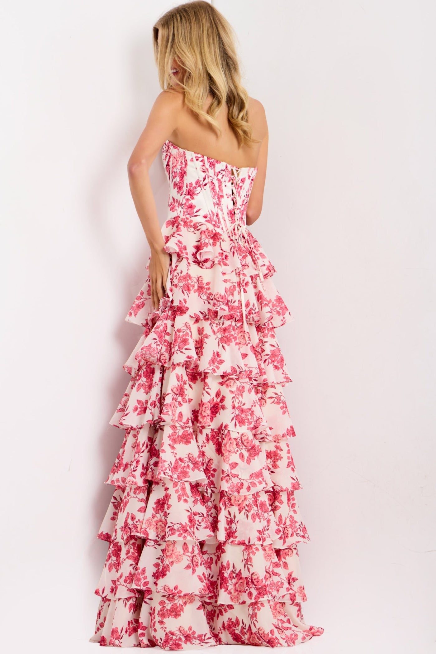 Jovani 47404 - Floral Sweetheart Layered Ruffle Gown Ball Gowns in In Pink