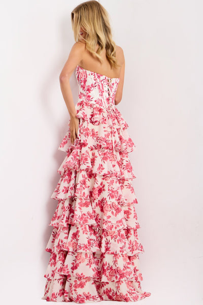 Jovani 47404 - Floral Sweetheart Layered Ruffle Gown Ball Gowns in In Pink