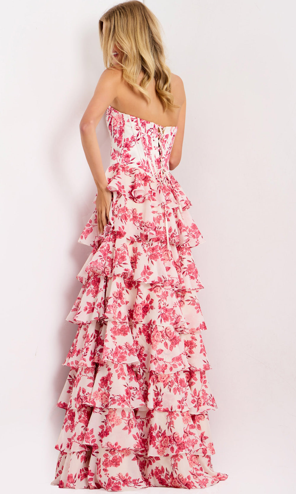 Jovani 47404 - Floral Sweetheart Layered Ruffle Gown