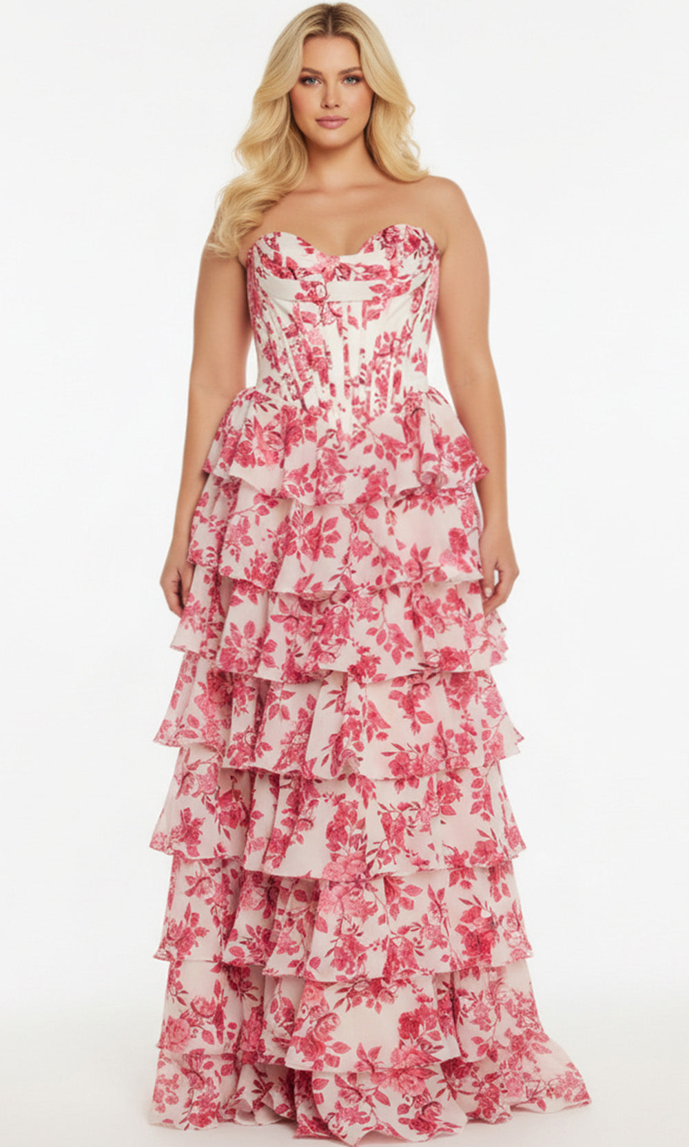 Jovani 47404 - Floral Sweetheart Layered Ruffle Gown