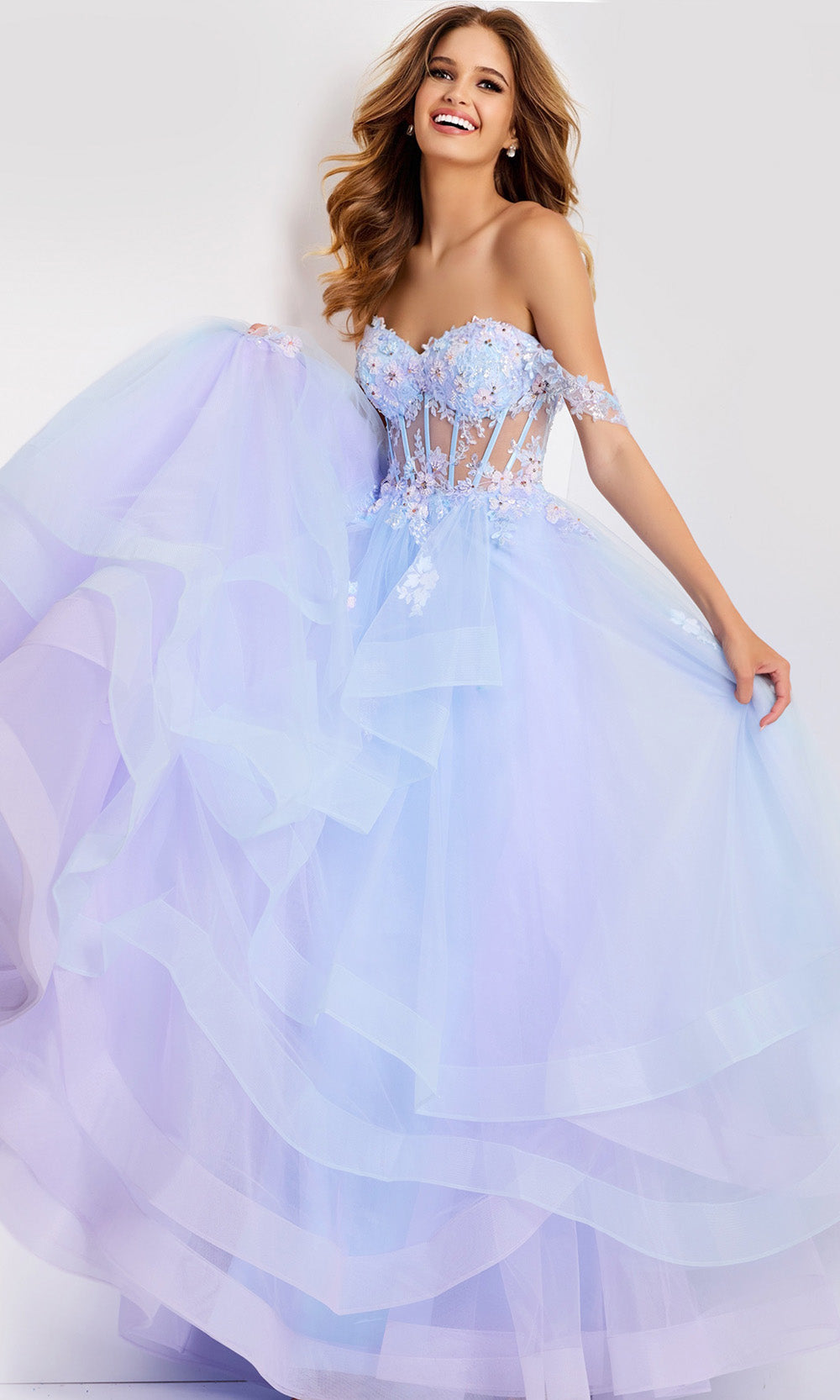 Jovani 47427 - Sweetheart Floral Corset Tulle Gown