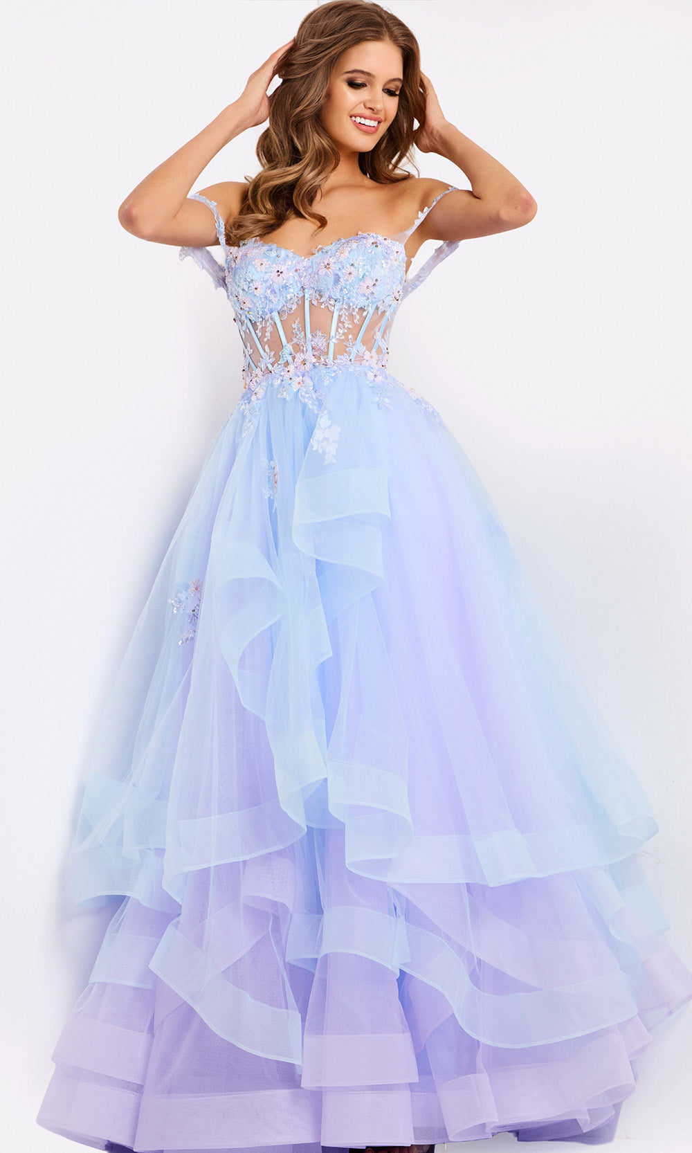 Jovani 47427 - Sweetheart Floral Corset Tulle Gown
