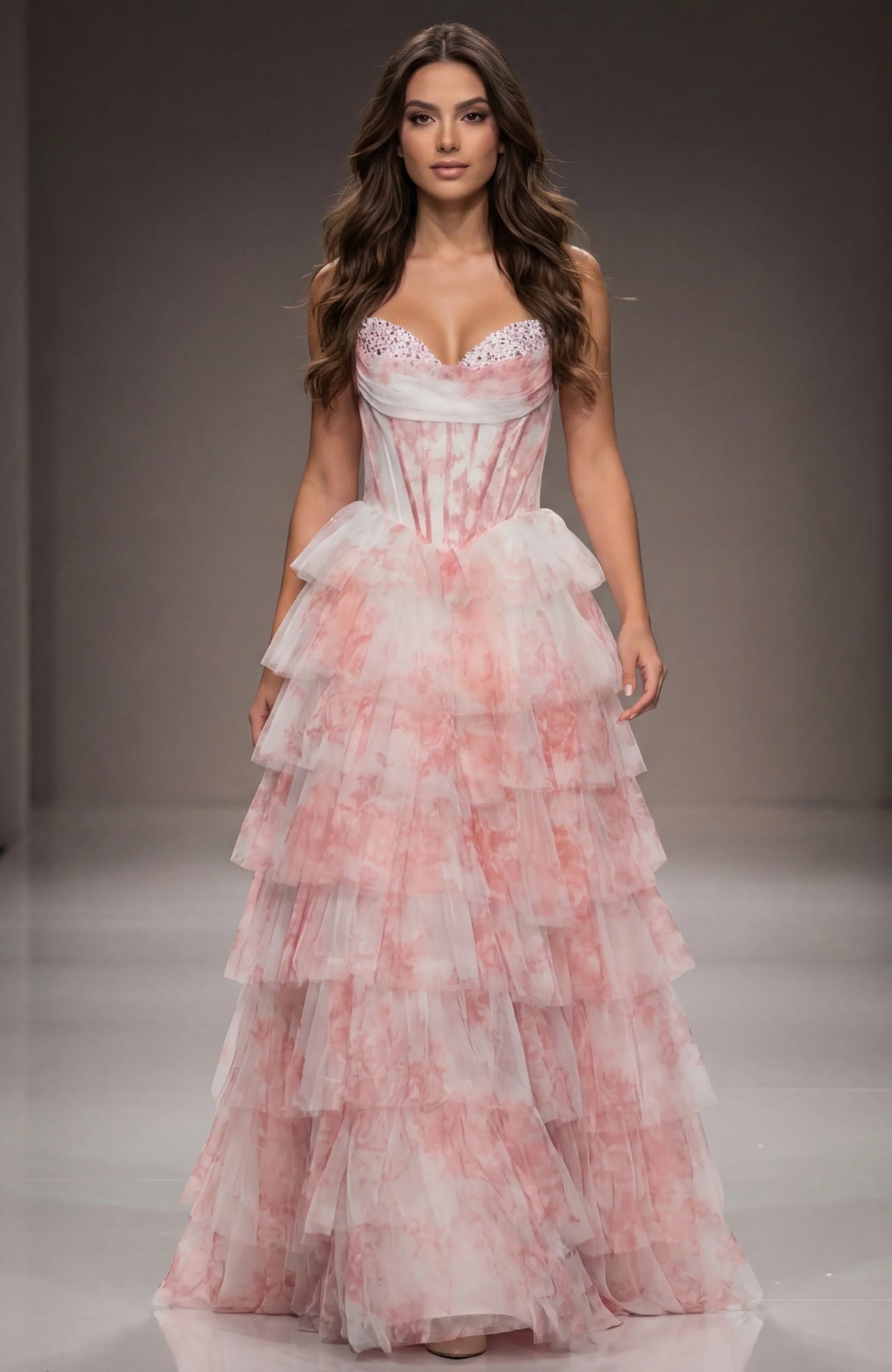 Jovani 47440 - Beaded Bust Sweetheart Printed Gown