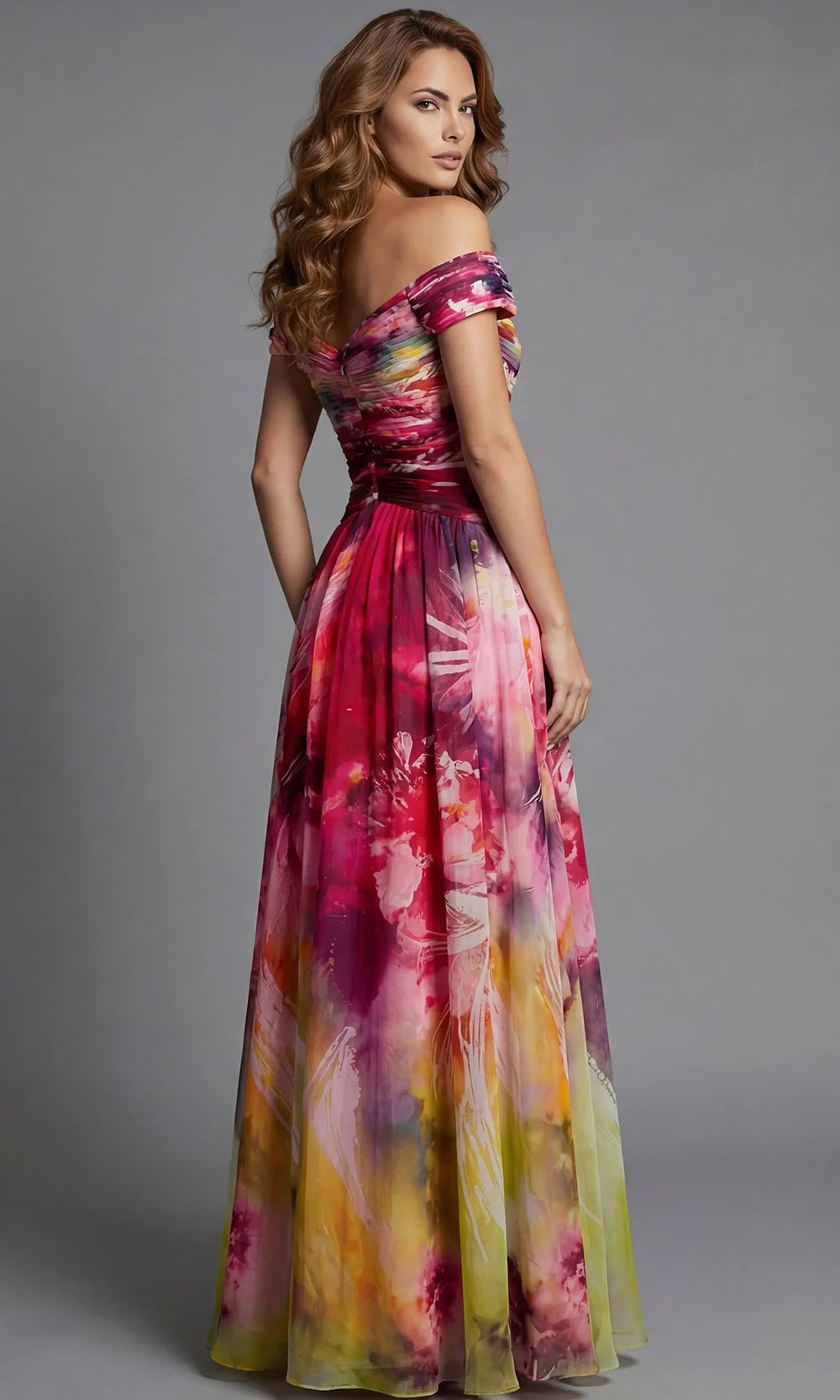 Jovani 47499 - V-Neck Printed Gown with Flowing Skirt Mother of the Bride Dresses  in Print  