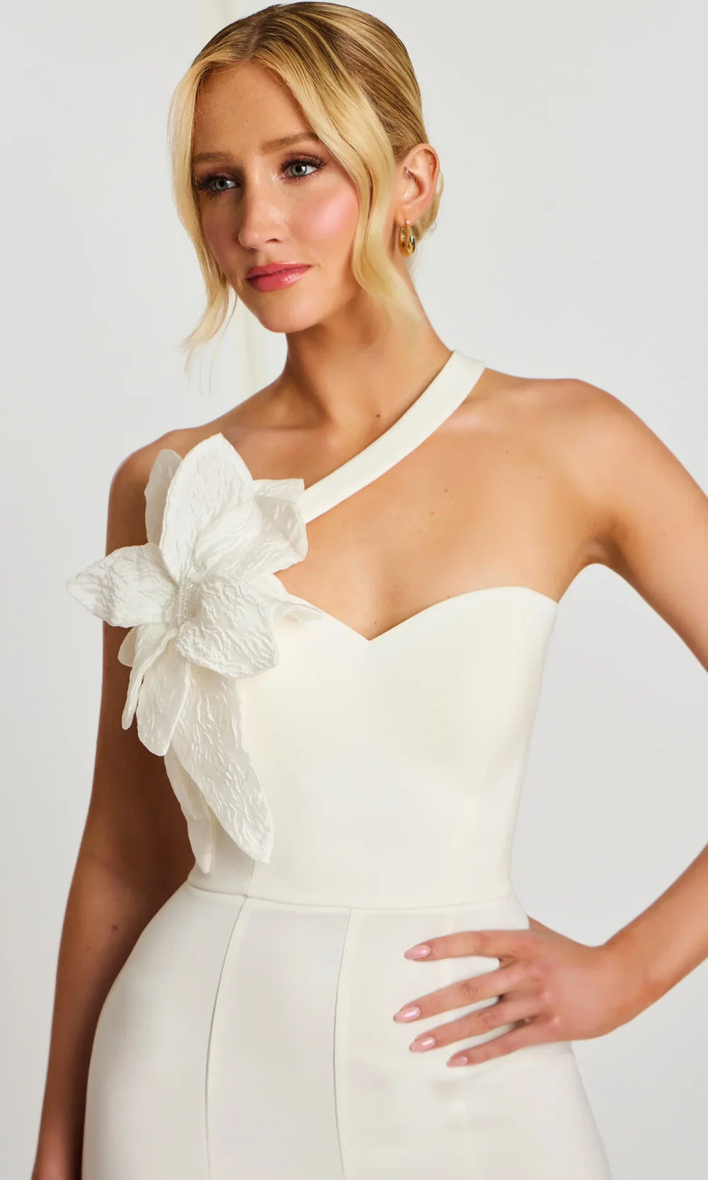 Jovani 47545 - Sweetheart One Shoulder Jumpsuit with Front Slits Formal Pantsuits  in Off White