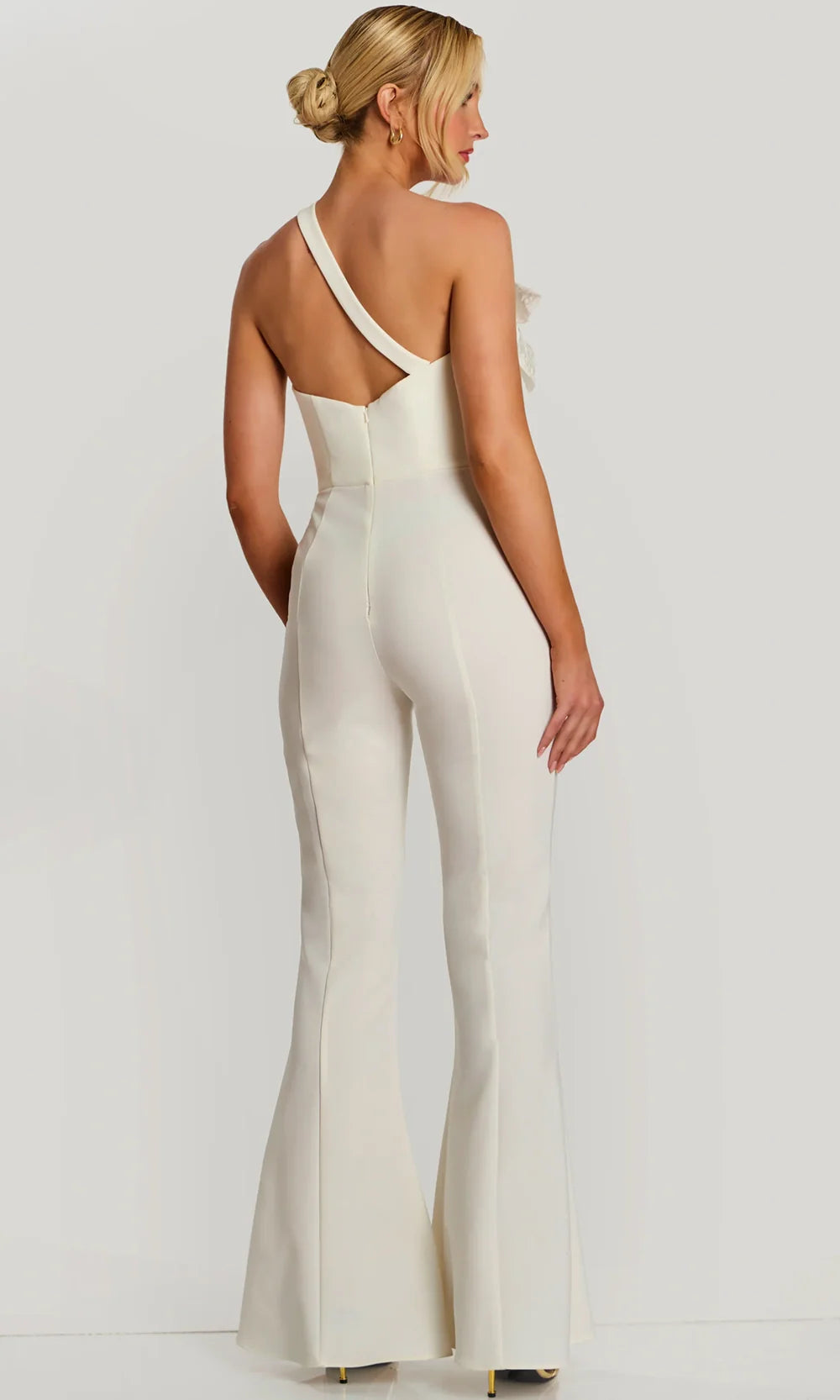 Jovani 47545 - Sweetheart One Shoulder Jumpsuit with Front Slits Formal Pantsuits  in Off White