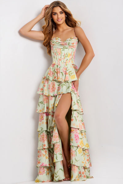 Jovani 47561 - Sweetheart High Slit Layered Gown Prom Dresses Slit In Multi 