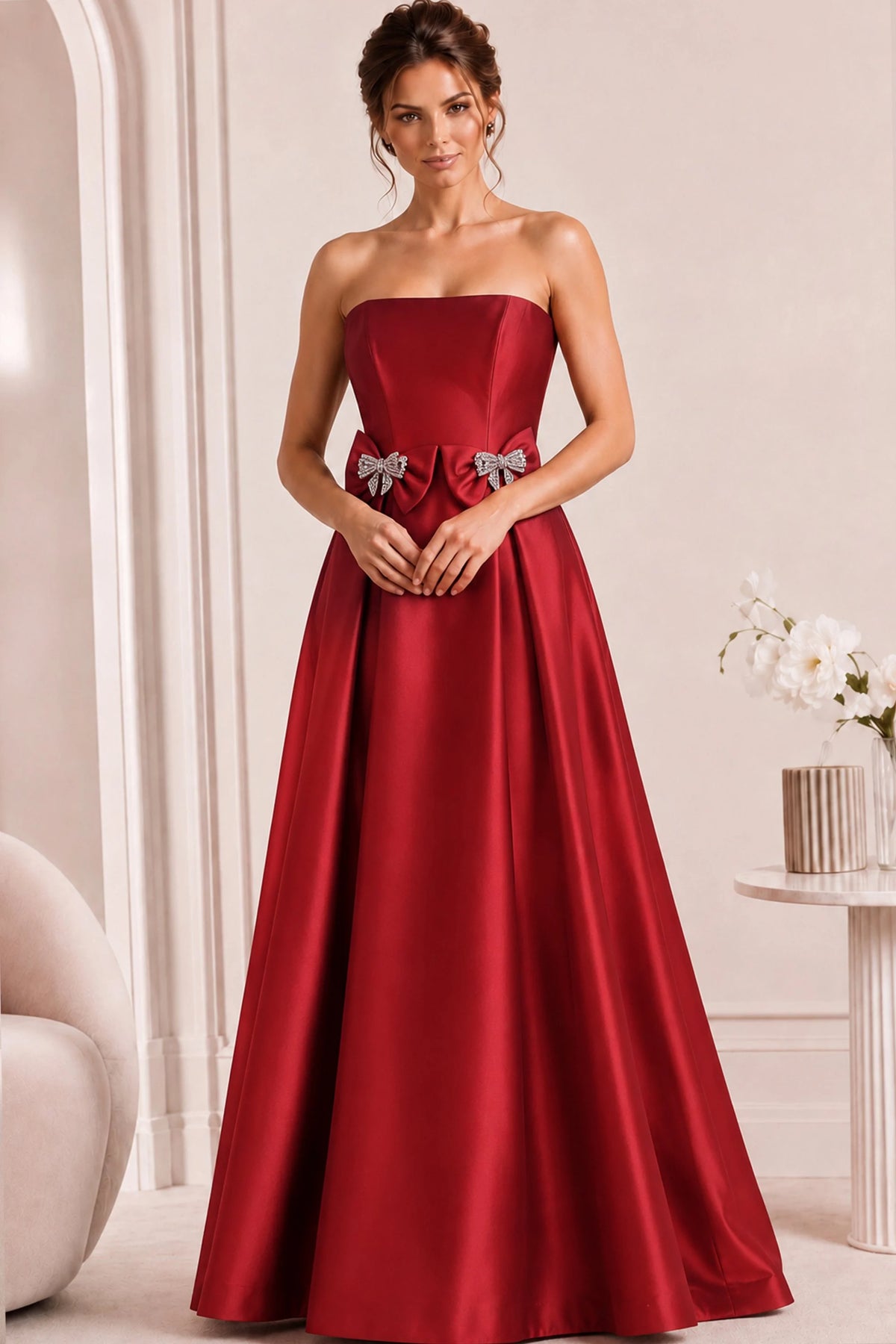 Jovani 47594 - Satin Pleated Ballgown with Bow Detail