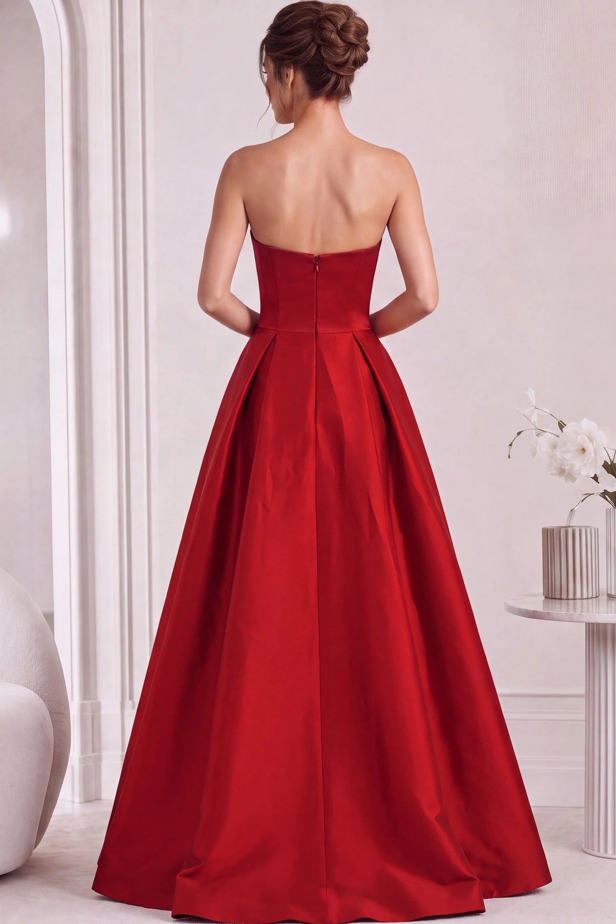 Jovani 47594 - Satin Pleated Ballgown with Bow Detail