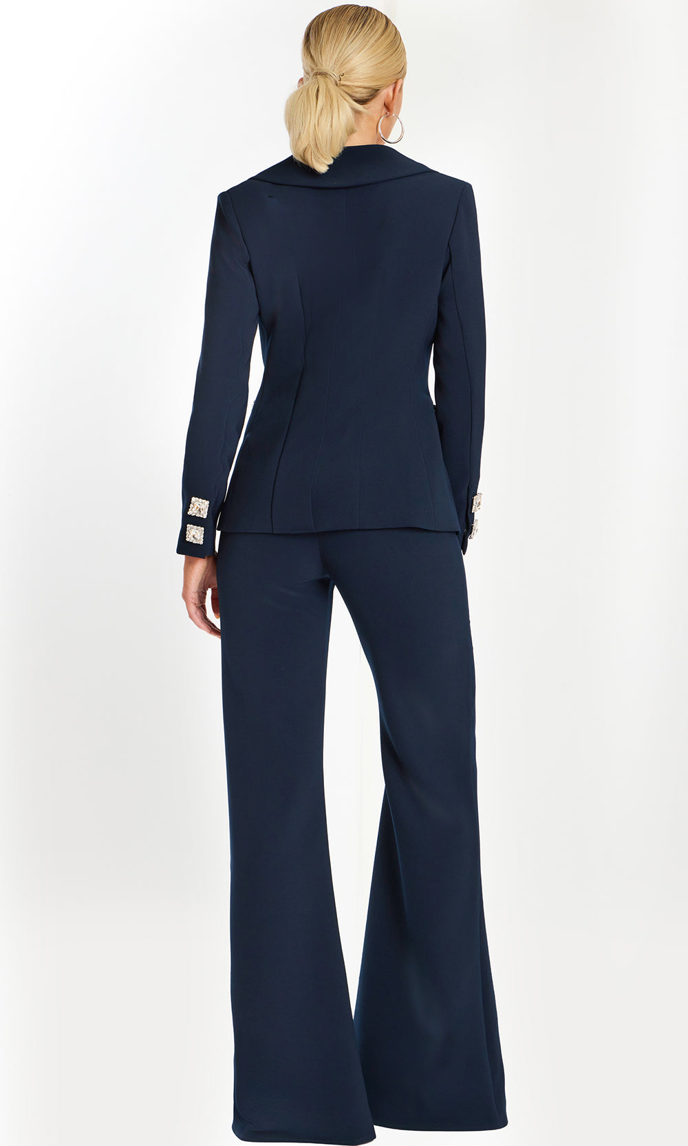 Jovani 47615 - Jeweled Bow Plunge V-Neck Pantsuit Formal Pantsuits  in Navy 
