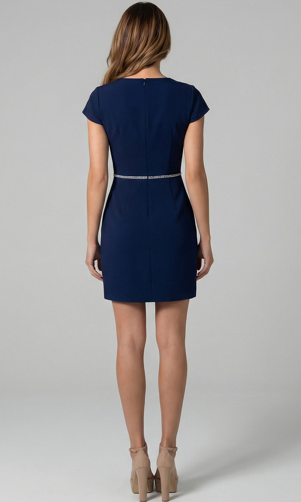 Jovani 47618 - Bow Embellished Short Sleeve Mini Dress Special Occasion Dress In Navy