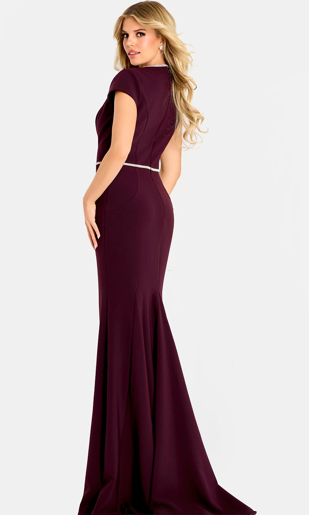 Jovani 47619 - Jewel Neck Crepe Fitted Gown with Bows