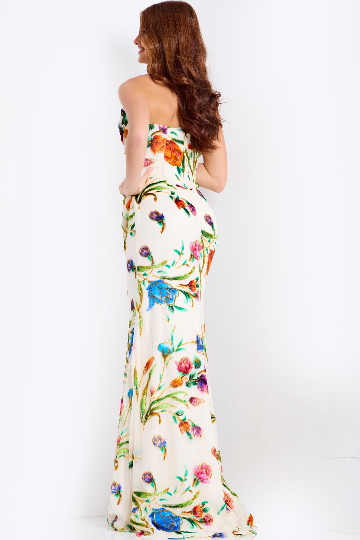 Jovani 47626 - Multicolor Floral Cowl Prom Dress In White and Multi