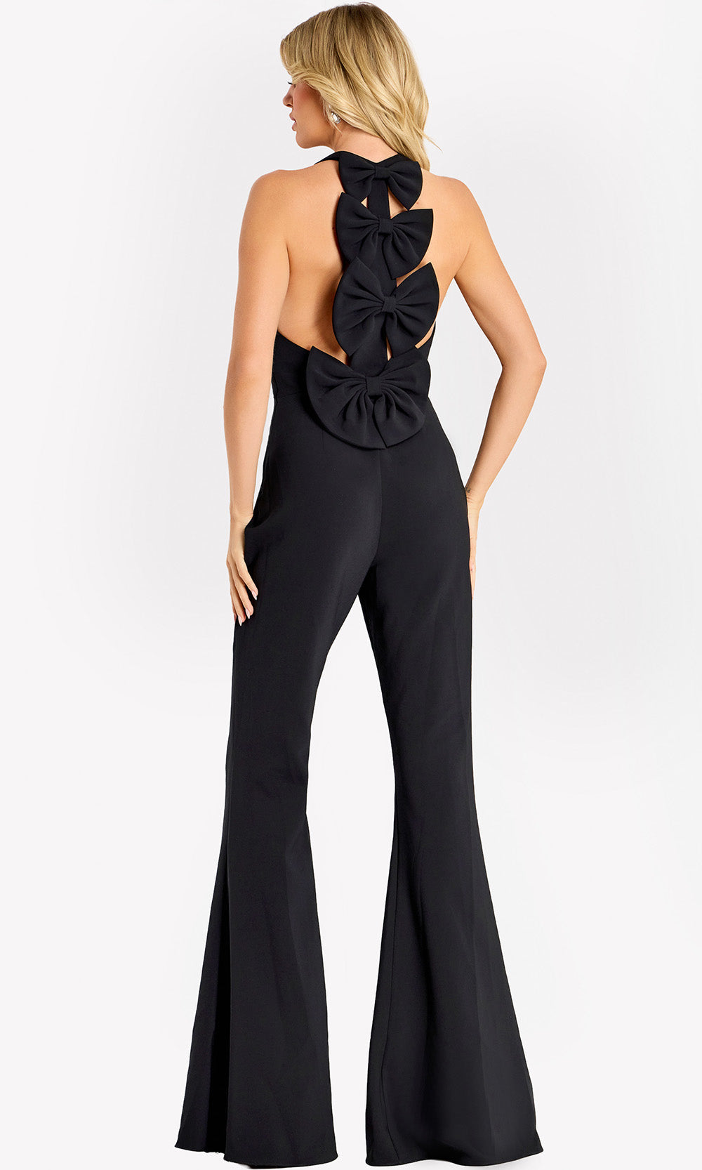 Jovani 47640 - Plunging V-Neck Crepe Jumpsuit with Bows Formal Pantsuits  in Black  