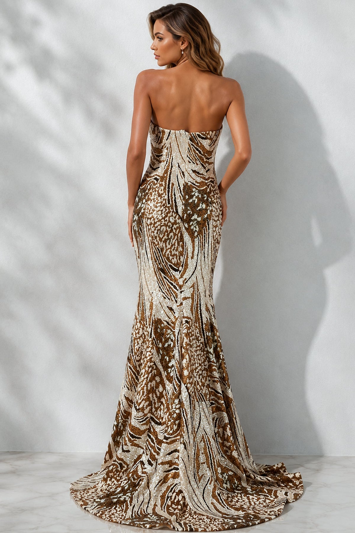 Jovani 47647 Metallic Sequin Strapless Asymmetric Dress