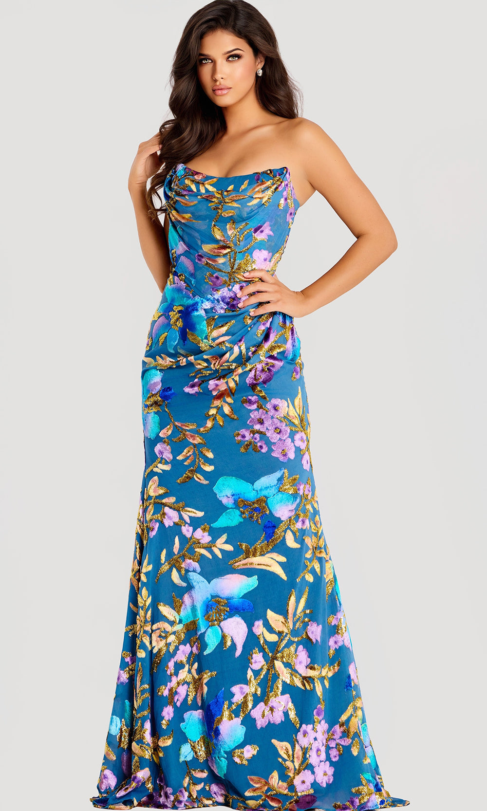 Jovani 47654 - Floral Satin Evening Gown