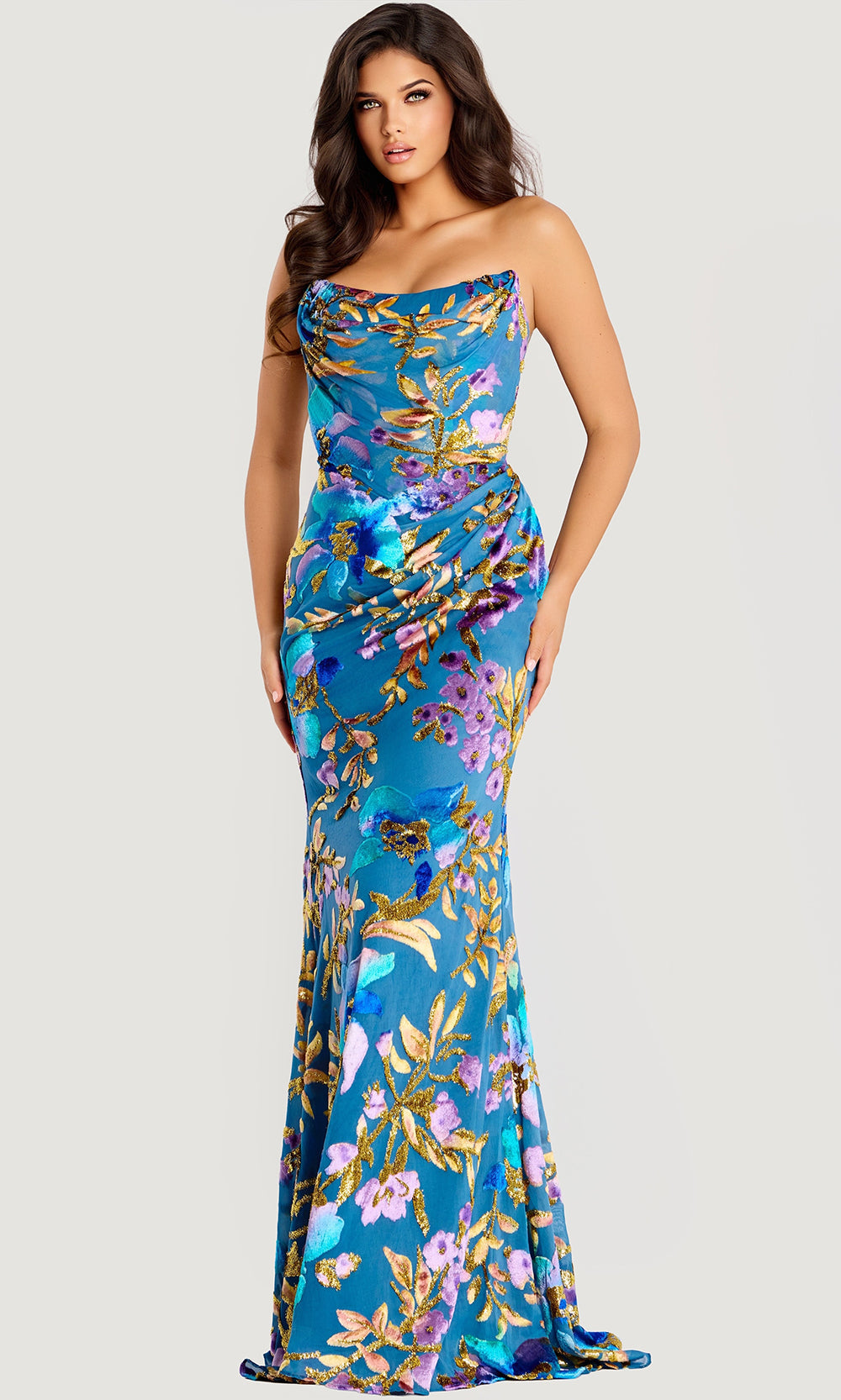 Jovani 47654 - Floral Satin Evening Gown