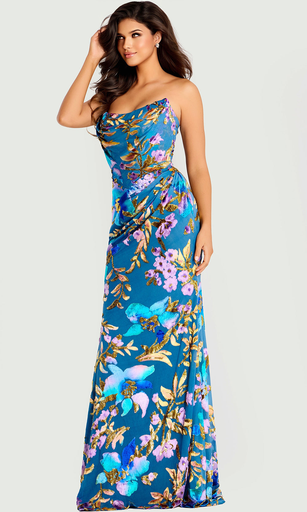 Jovani 47654 - Floral Satin Evening Gown