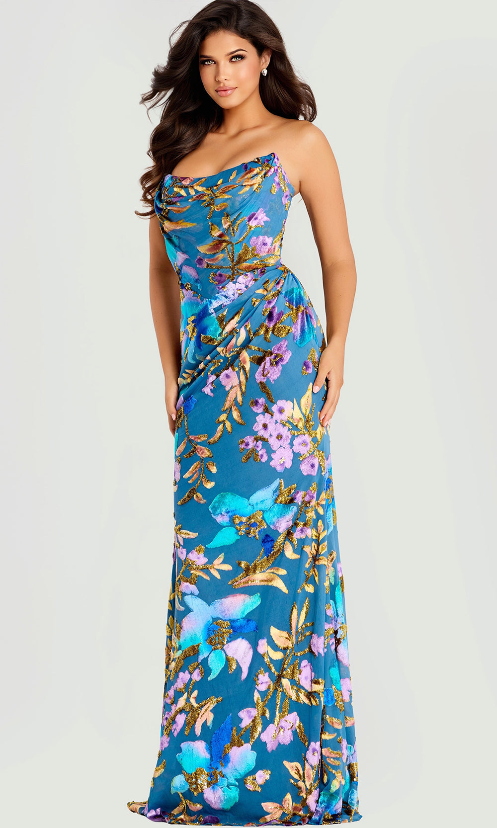 Jovani 47654 - Floral Satin Evening Gown