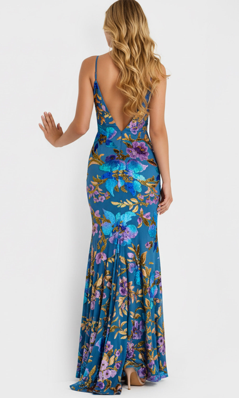 Jovani 47655 - Spaghetti Strap Floral Sequin Gown