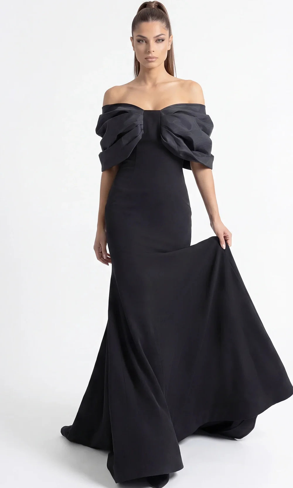 Jovani 47657 - Off Shoulder Flared Hem Evening Gown Pageant Dresses  in Black  