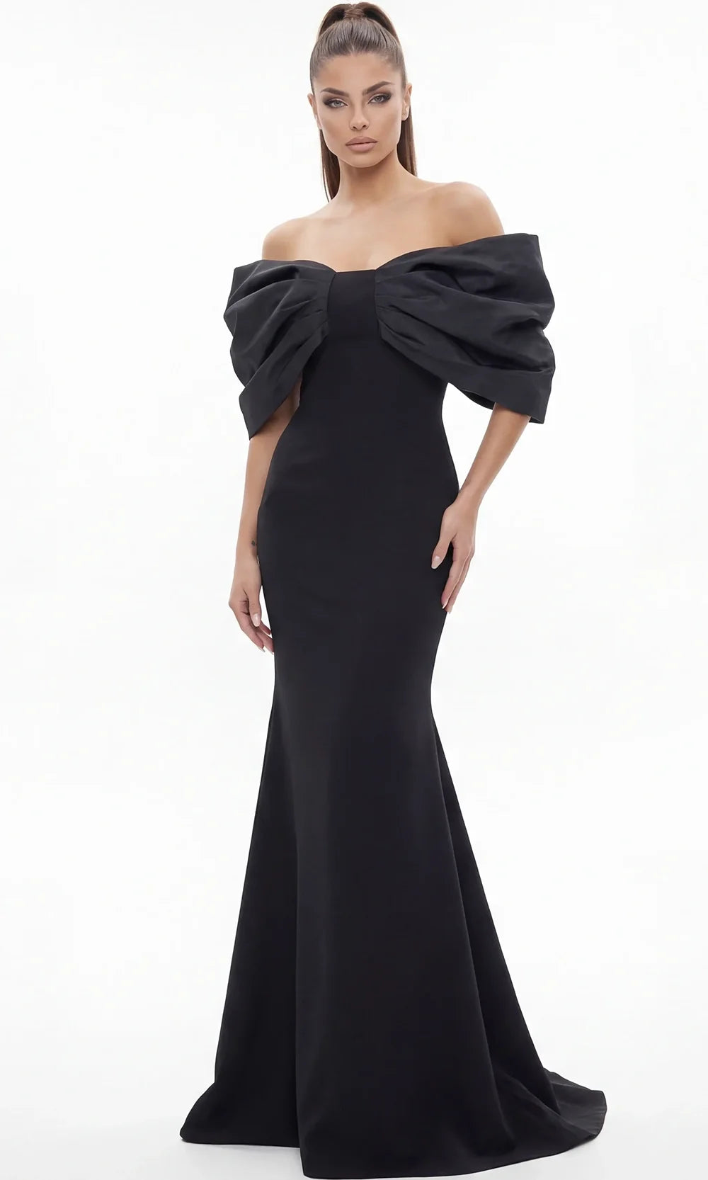 Jovani 47657 - Dramatic Sleeve Mermaid Evening Gown Special Occasion Dress In Black