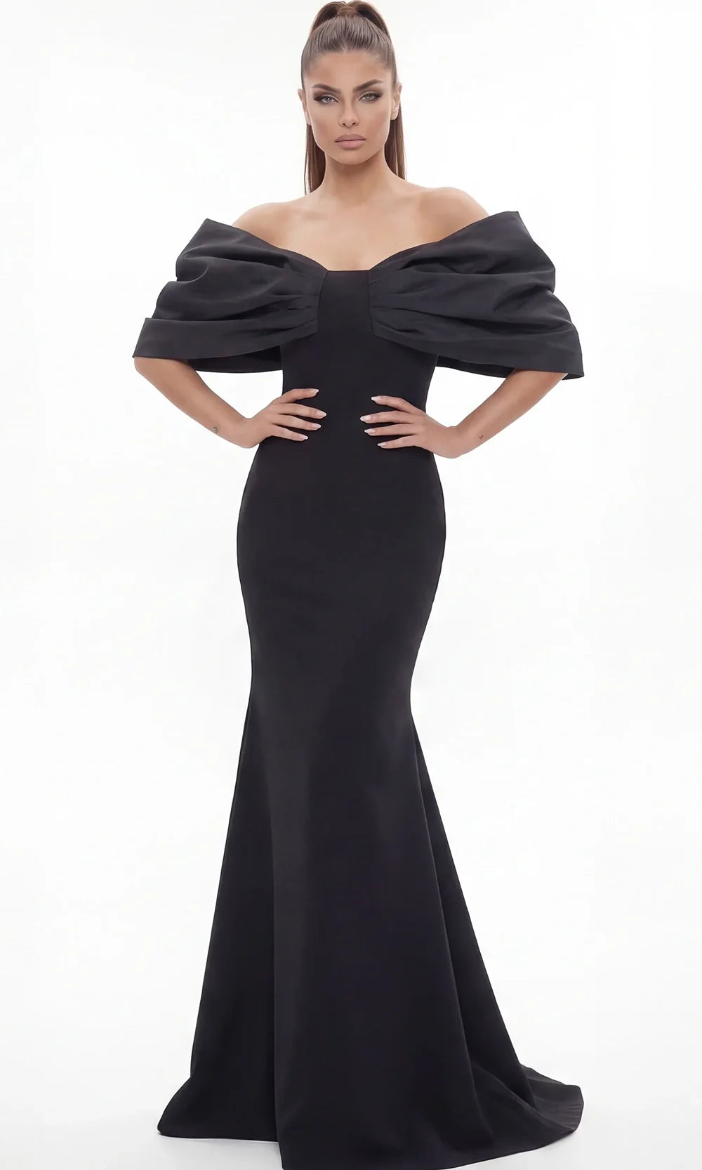Jovani 47657 - Dramatic Sleeve Mermaid Evening Gown Special Occasion Dress In Black
