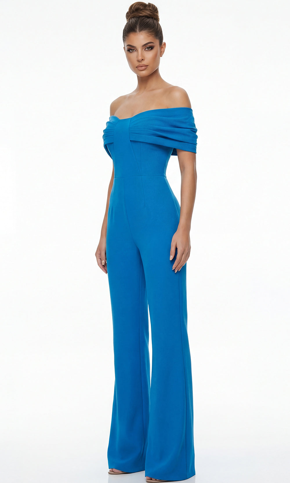 Jovani 47658 - Fold Over Neck Crepe Evening Jumpsuit Formal Pantsuits  in Peacock  