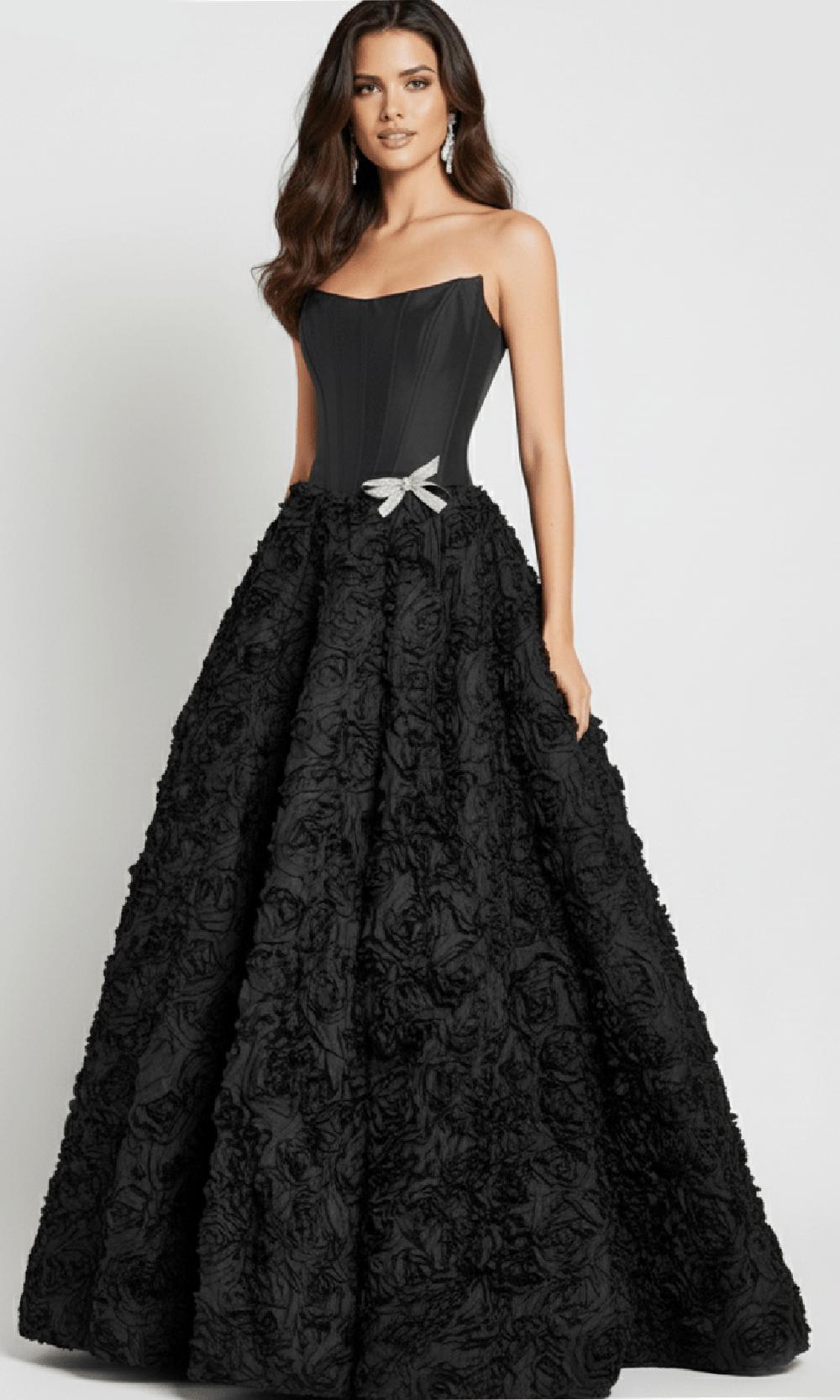 Jovani 47695 - Textured Floral Gown with Corset Bodice