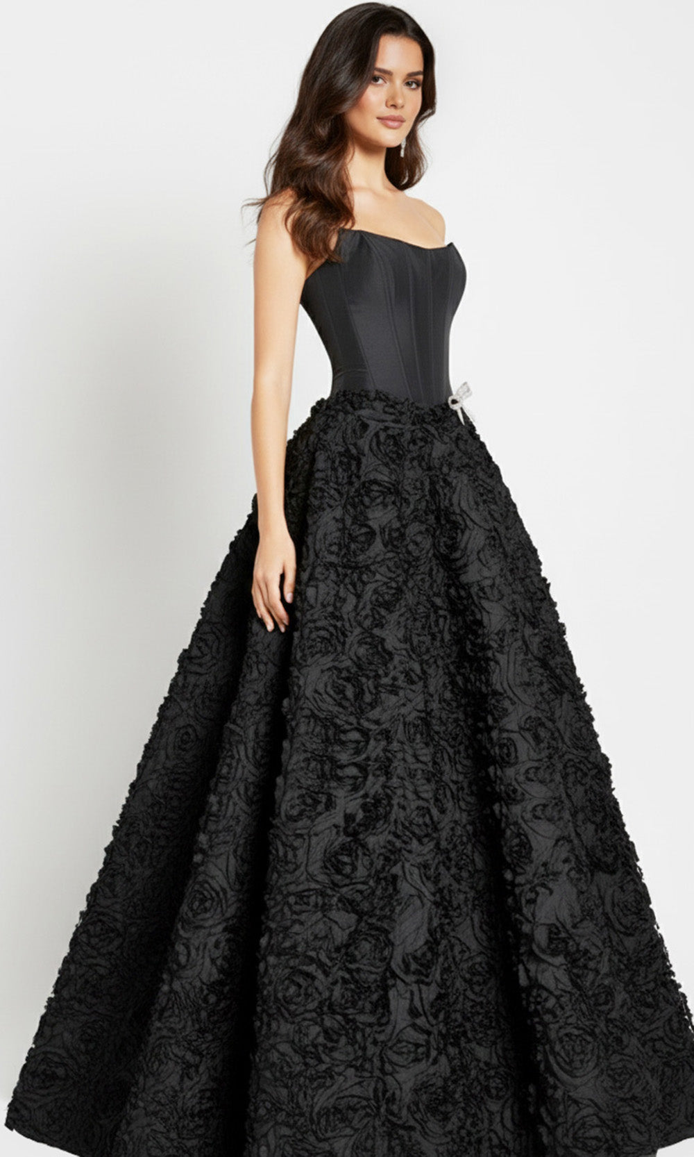 Jovani 47695 - Textured Floral Gown with Corset Bodice