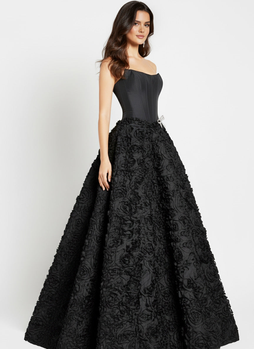 Jovani 47695 - Textured Floral Gown with Corset Bodice Prom Dresses in Black