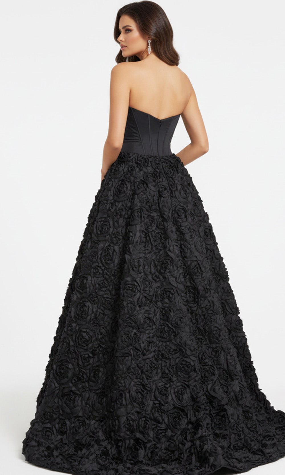 Jovani 47695 - Textured Floral Gown with Corset Bodice