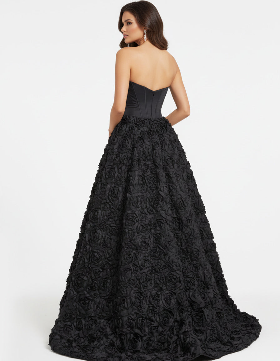 Jovani 47695 - Textured Floral Gown with Corset Bodice Prom Dresses in Black